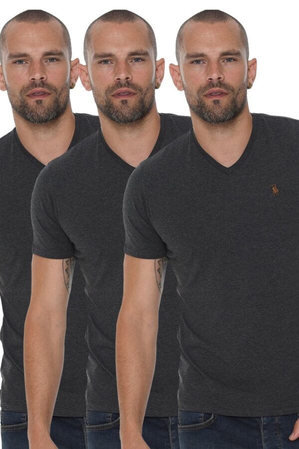 TRIPLE SET T8568 DEWBERRY V-NECK MEN'S T-SHIRT-ANTHRACITE-ANTHRACITE-ANTHRACITE
