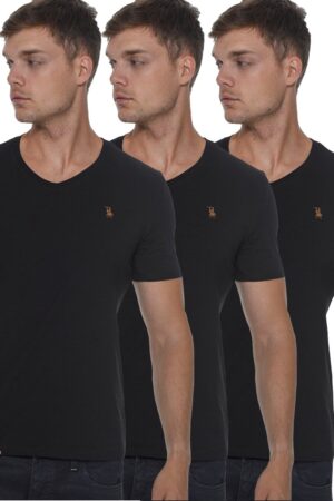 TRIPLE SET T8568 DEWBERRY V-NECK MEN'S T-SHIRT-BLACK-BLACK-BLACK