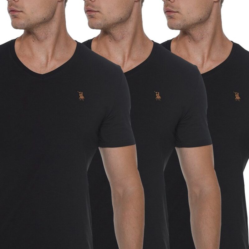 TRIPLE SET T8568 DEWBERRY V-NECK MEN'S T-SHIRT-BLACK-BLACK-BLACK