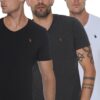 TRIPLE SET T8568 DEWBERRY V-NECK MEN'S T-SHIRT-BLACK-WHITE-ANTHRACITE