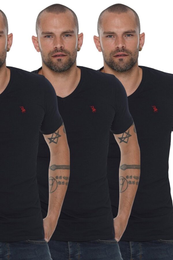 TRIPLE SET T8568 DEWBERRY V-NECK MEN'S T-SHIRT-NAVY-NAVY-NAVY-NAVY
