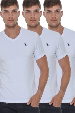 TRIPLE SET T8568 DEWBERRY V-NECK MEN'S T-SHIRT-WHITE-WHITE-WHITE