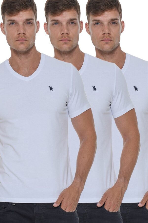 TRIPLE SET T8568 DEWBERRY V-NECK MEN'S T-SHIRT-WHITE-WHITE-WHITE