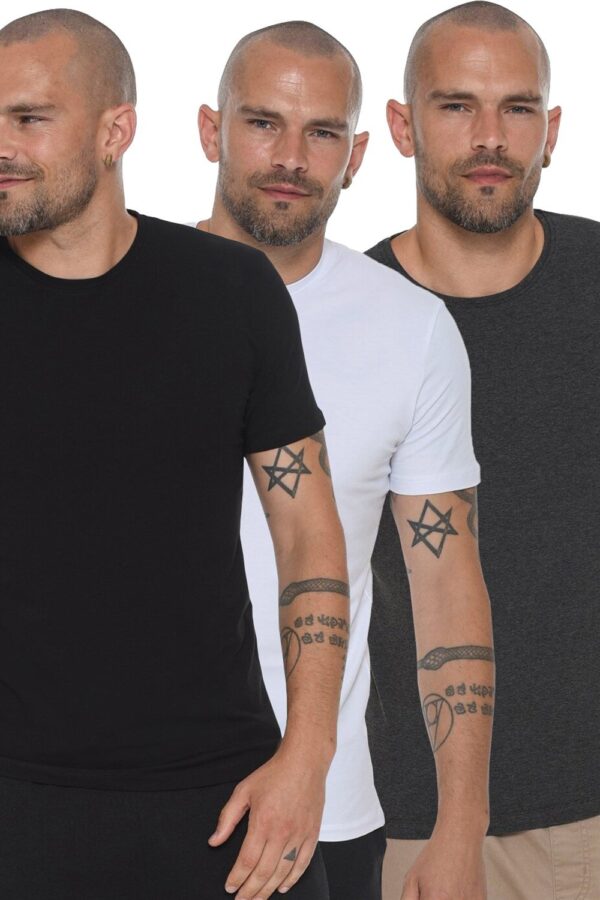 TRIPLE SET T8569 DEWBERRY BIKE COLLAR MEN'S T-SHIRT-BLACK-WHITE-ANTHRACITE