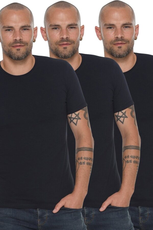 TRIPLE SET T8569 DEWBERRY BIKE COLLAR MEN'S T-SHIRT-NAVY-NAVY-NAVY