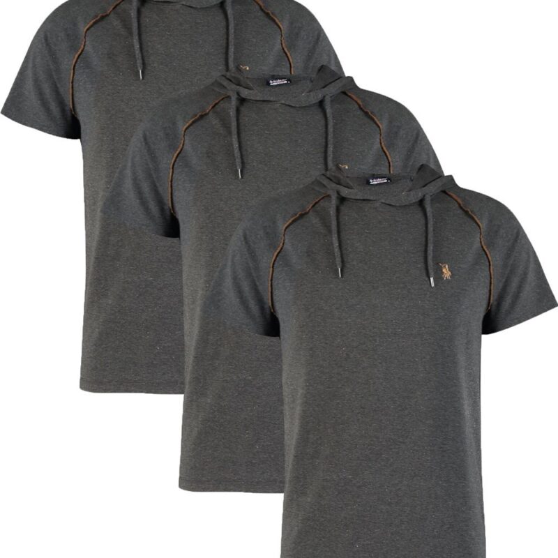 TRIPLE SET T8570 DEWBERRY HOODED MEN'S T-SHIRT-ANTHRACITE-ANTHRACITE-ANTHRACITE