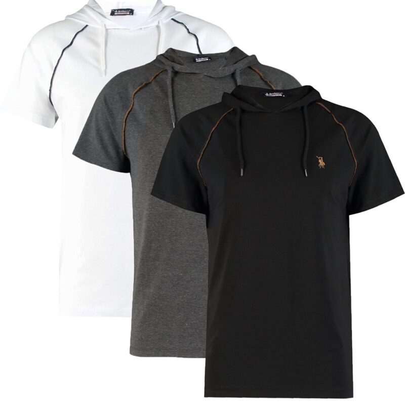 TRIPLE SET T8570 DEWBERRY HOODED MEN'S T-SHIRT-BLACK-WHITE-ANTHRACITE