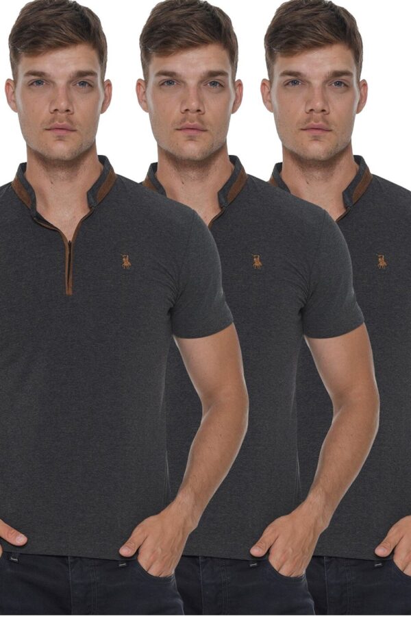 TRIPLE SET T8571 DEWBERRY ZIPPER MEN'S T-SHIRT-ANTHRACITE-ANTHRACITE-ANTHRACITE