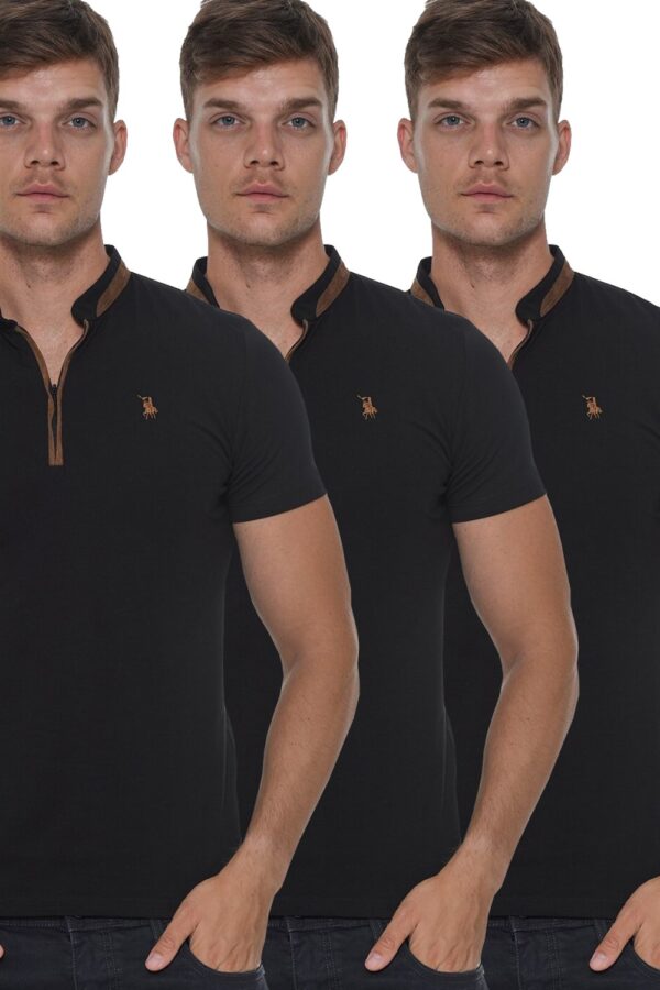 TRIPLE SET T8571 DEWBERRY ZIPPER MEN'S T-SHIRT-BLACK-BLACK-BLACK