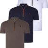 TRIPLE SET T8571 DEWBERRY ZIPPER MENS T-SHIRT-NAVY BLUE-WHITE-KHAKI