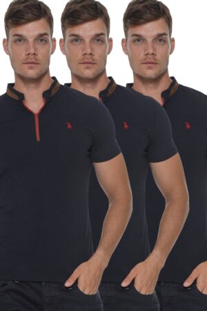 TRIPLE SET T8571 DEWBERRY ZIPPER MEN'S T-SHIRT-NAVY-NAVY-NAVY
