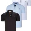 TRIPLE SET T8582 DEWBERRY MENS T-SHIRT-BLACK-WHITE-BABY BLUE