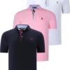 TRIPLE SET T8582 DEWBERRY MENS T-SHIRT-NAVY BLUE-WHITE-PINK
