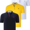 TRIPLE SET T8582 DEWBERRY MENS T-SHIRT-NAVY BLUE-WHITE-YELLOW