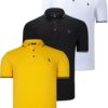 TRIPLE SET T8586 DEWBERRY MEN'S T-SHIRT-BLACK-WHITE-YELLOW