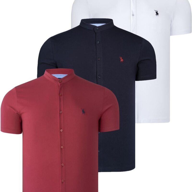 TRIPLE SET T8597 DEWBERRY MEN'S SHIRT-NAVY-WHITE-BURGUNDY