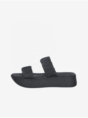 Tamaris Black Leather Platform Slippers - Women Tamaris Black Leather Platform Slippers - Women