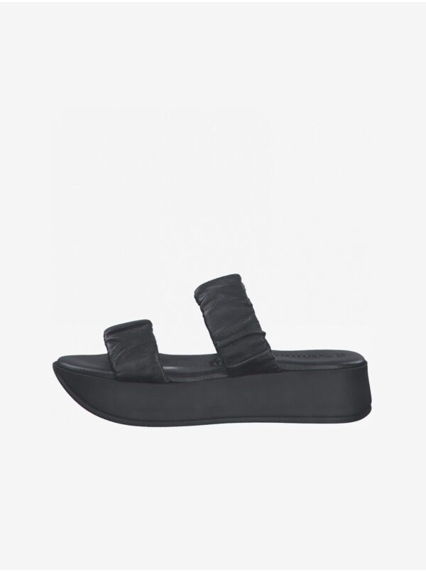 Tamaris Black Leather Platform Slippers - Women Tamaris Black Leather Platform Slippers - Women