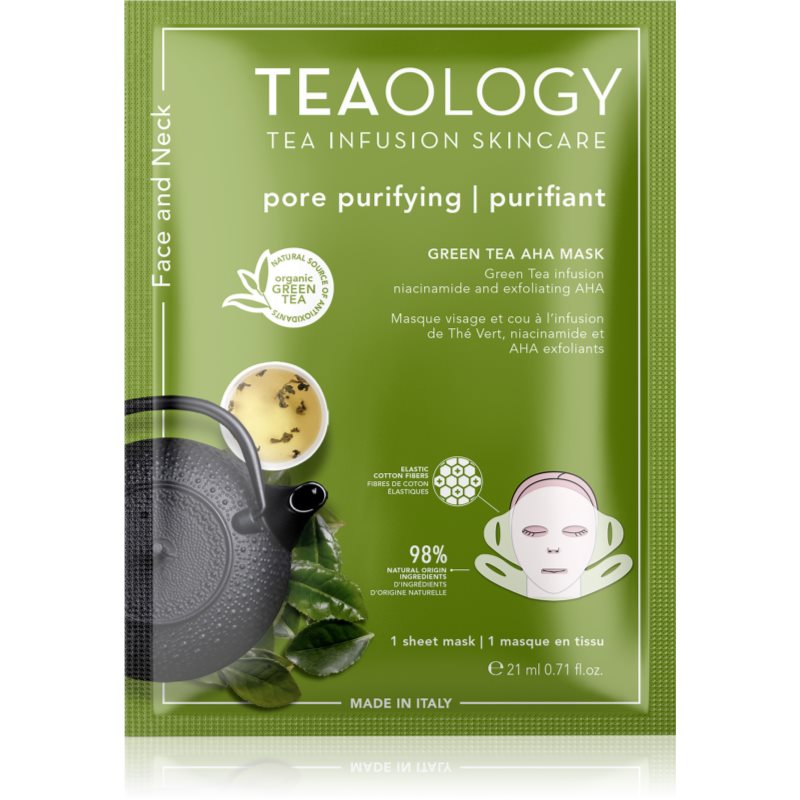 Teaology Face Mask Green Tea AHA arcmaszk tisztító és frissítő hatással az arcra és a nyakra 21 ml-Ár