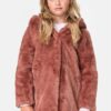 Teddy girl's hooded darkrose coat