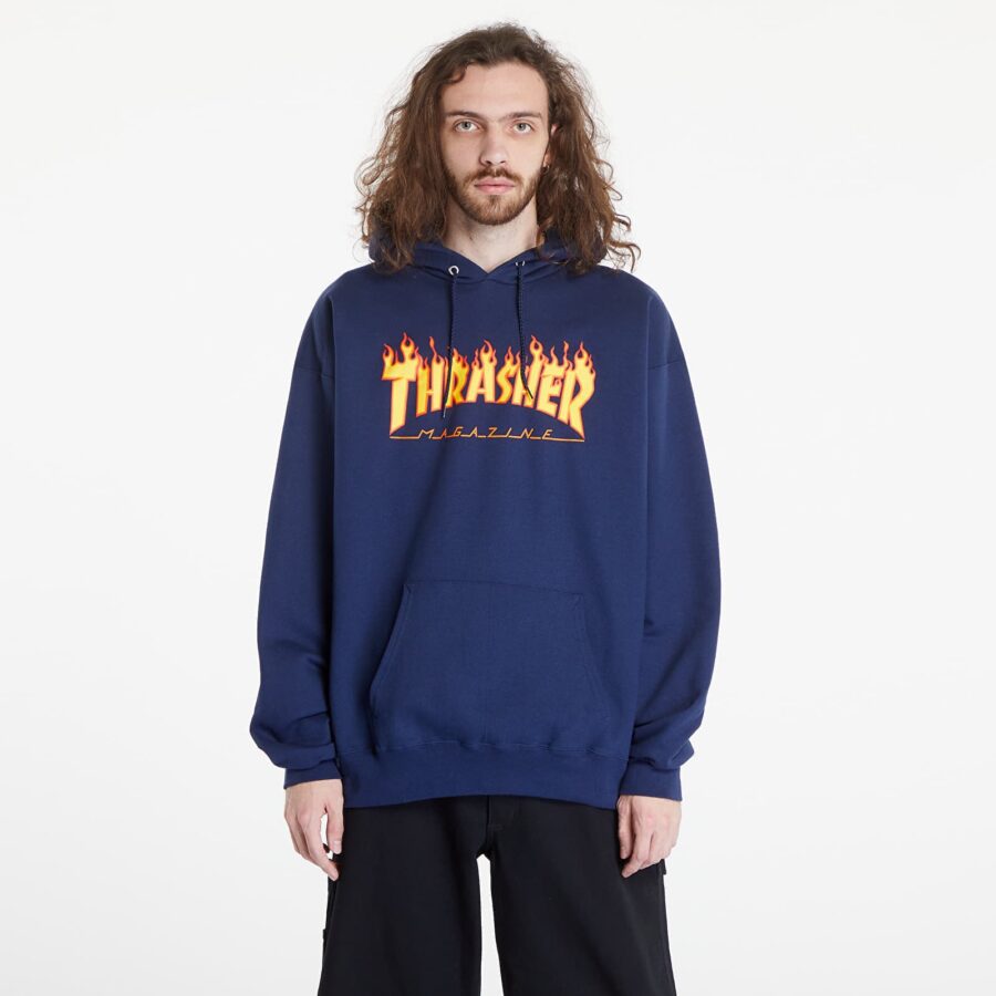 Thrasher Flame Logo Hoodie Navy Blue S-alacsony-ár