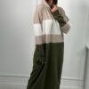 Three-color hooded dress beige + ecru + khaki