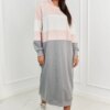 Three-color hooded dress powder pink + ecru + gray