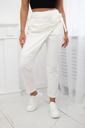 Tie trousers with asymmetrical front Grey-white