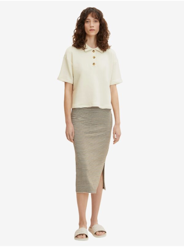 Tom Tailor White-khaki women's striped pencil midi skirt with slit Tom T - Women's