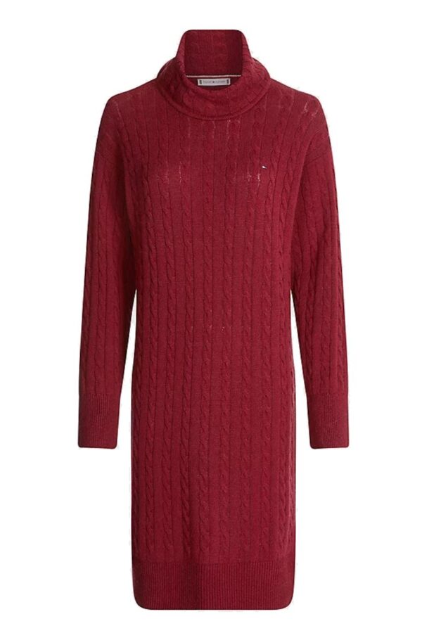 Tommy Hilfiger Dress - SOFTWOOL CABLE ROLL-NK DRESS red