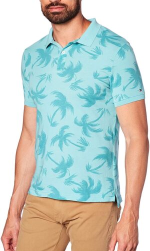 Tommy Hilfiger Polo shirt - ALLOVER PALM GMD SLIM POLO blue