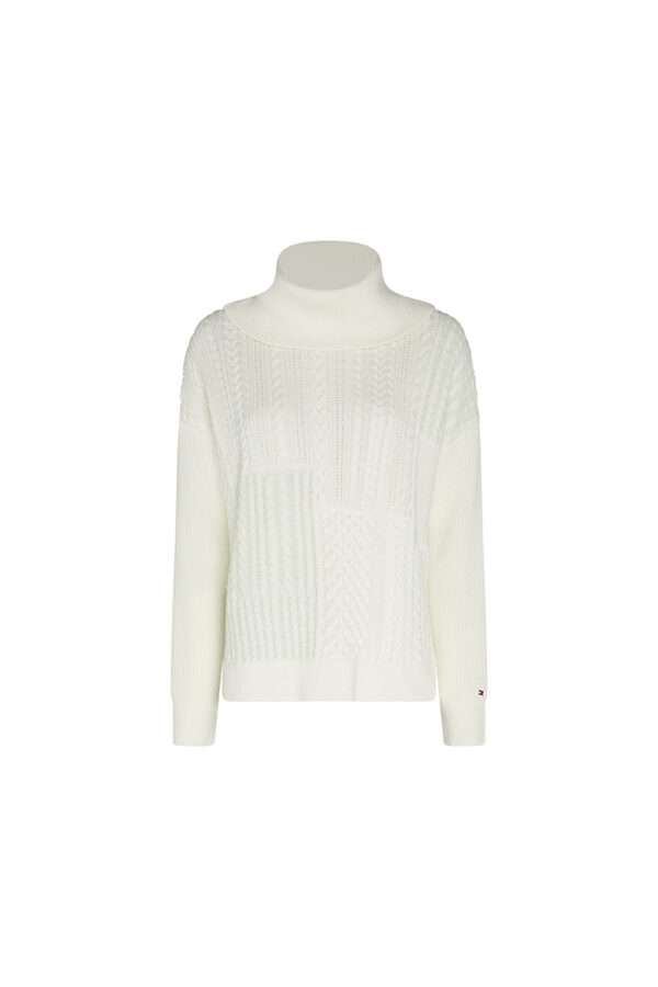 Tommy Hilfiger Sweater - CABLE MIX ROLL-NK SWEATER LS beige