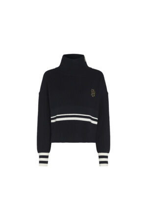 Tommy Hilfiger Sweater - VARSITY HIGH-NK SWEATER LS black Tommy Hilfiger Sweater - VARSITY HIGH-NK SWEATER LS black