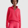 Tommy Hilfiger Sweater - ZIP-UP HIGH-NK SWEATER pink