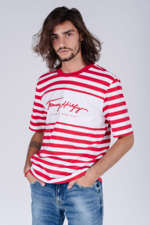 Tommy Hilfiger T-shirt - SIGNATURE STRIPE RELAXED FIT TEE red