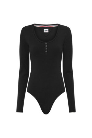 Tommy Jeans Bodysuit - TJW RIB HENLEY BODY LS black Tommy Jeans Bodysuit - TJW RIB HENLEY BODY LS black