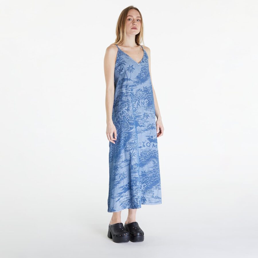 Tommy Jeans Chambray Sleeveless Maxi Dress Hawaiian Denim Laser XS-alacsony-ár