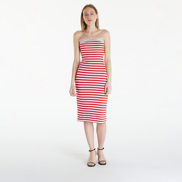 Tommy Jeans Logo Tape Stripe Knee Lenght Tube Dress Red L-alacsony-ár