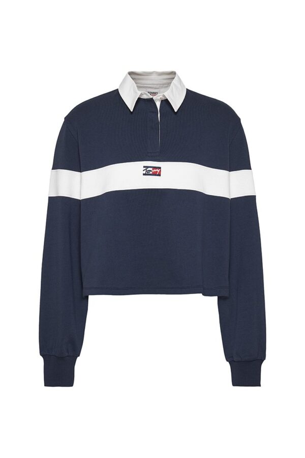 Tommy Jeans Polo Shirt - TJW CROP TINY TOMMY 1 POLO LS Blue-White