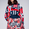 Tommy Jeans Skirt - TJW PLEATED BUTTON THRU SKIRT blue-white-red