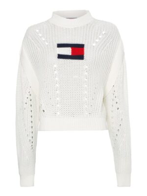 Tommy Jeans Sweater - TJW OVRSZD FLAG STITCH SWEATER white Tommy Jeans Sweater - TJW OVRSZD FLAG STITCH SWEATER white