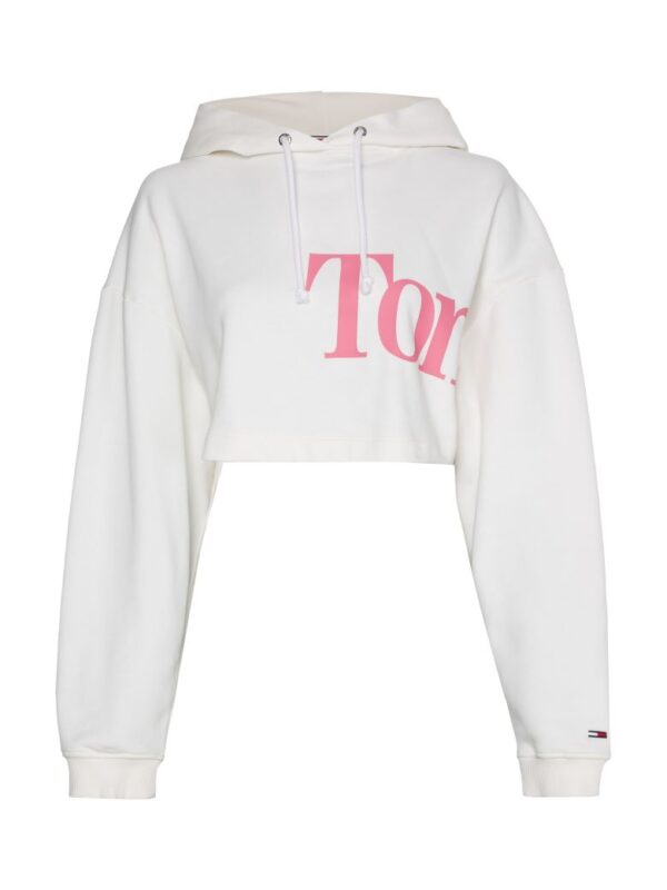 Tommy Jeans Sweatshirt - TJW SUPER CROP BOLD TOMMY HOODIE white