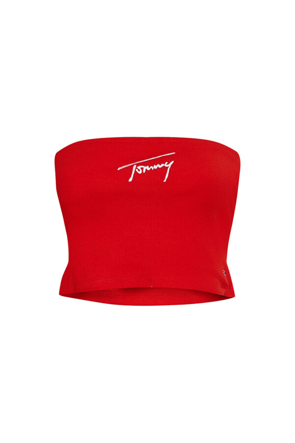 Tommy Jeans Top - TJW CROP SIGNATURE TUBE TOP red