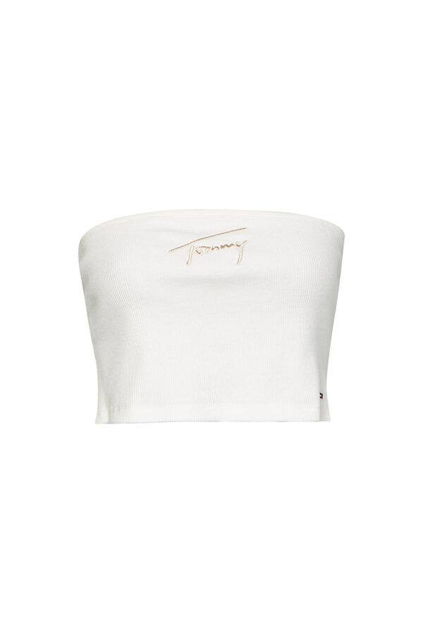 Tommy Jeans Top - TJW CROP SIGNATURE TUBE TOP white
