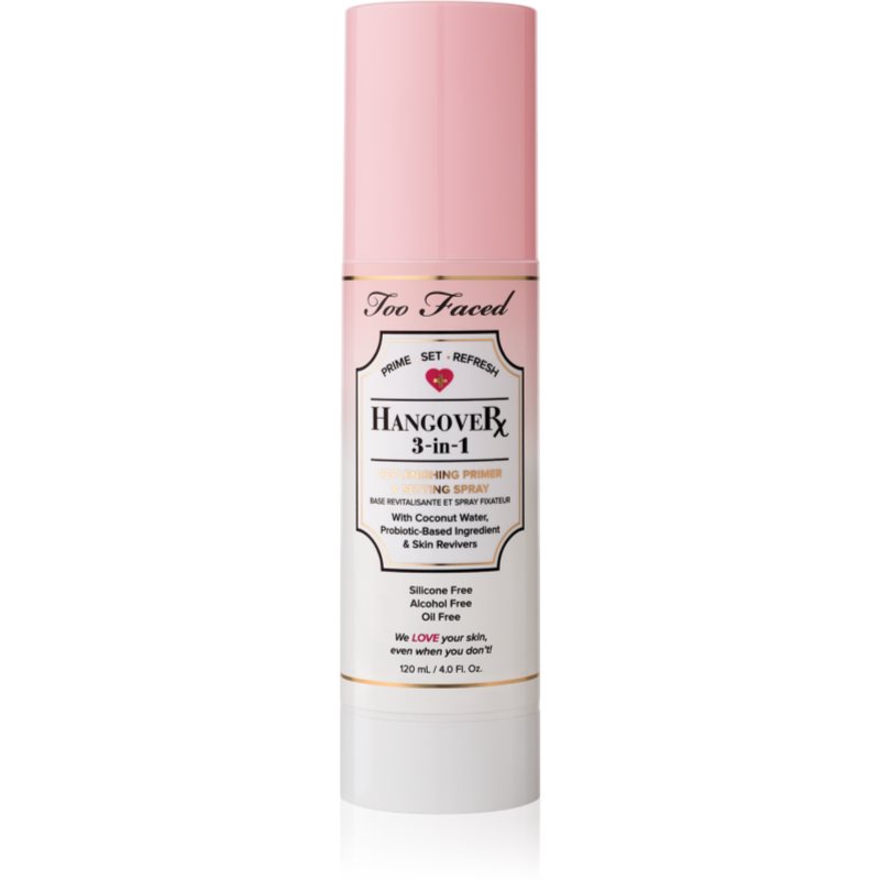 Too Faced Hangover 3-in-1 Replenishing Primer & Setting Spray alapozóbázis és fixálóspray egyben frissítő hatással 120 ml-Ár