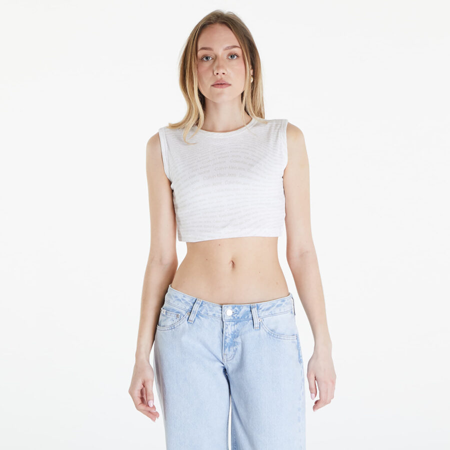 Top Calvin Klein Jeans Aop Cropped Tank Top Warp Logo White XS-alacsony-ár