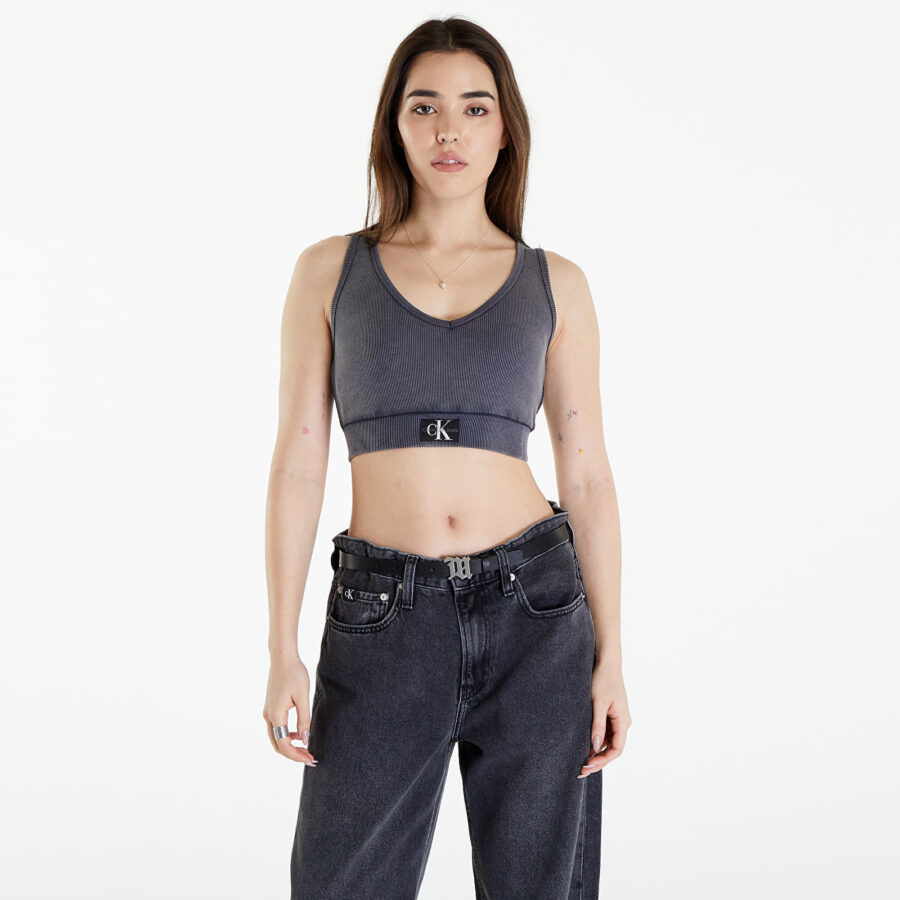 Top Calvin Klein Jeans Label Washed Rib Crop Top Washed Black M-alacsony-ár
