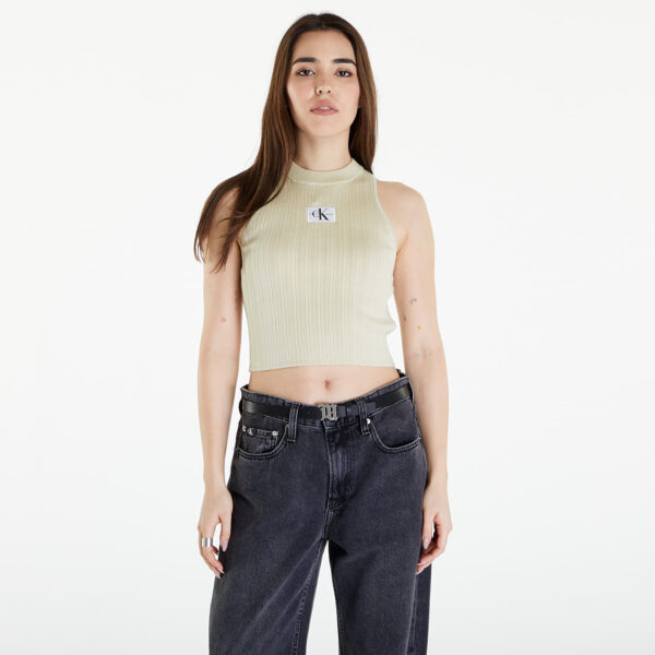 Top Calvin Klein Jeans Woven Label SweaterTank Top Green Haze S-alacsony-ár