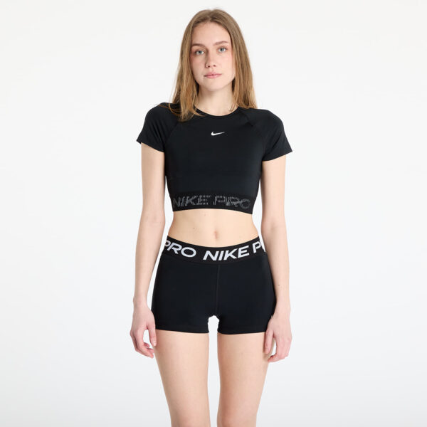 Top Nike Pro Women's Dri-FIT Short-Sleeve Cropped Graphic Top Black/ Cool Grey/ White S-alacsony-ár