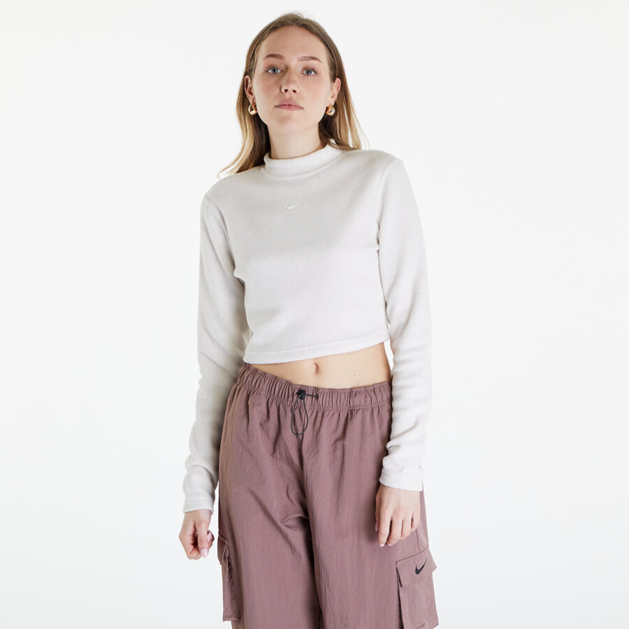 Top Nike Sportswear Phoenix Plush Women's Long-Sleeve Crop Top Lt Orewood Brn/ Sail L-alacsony-ár